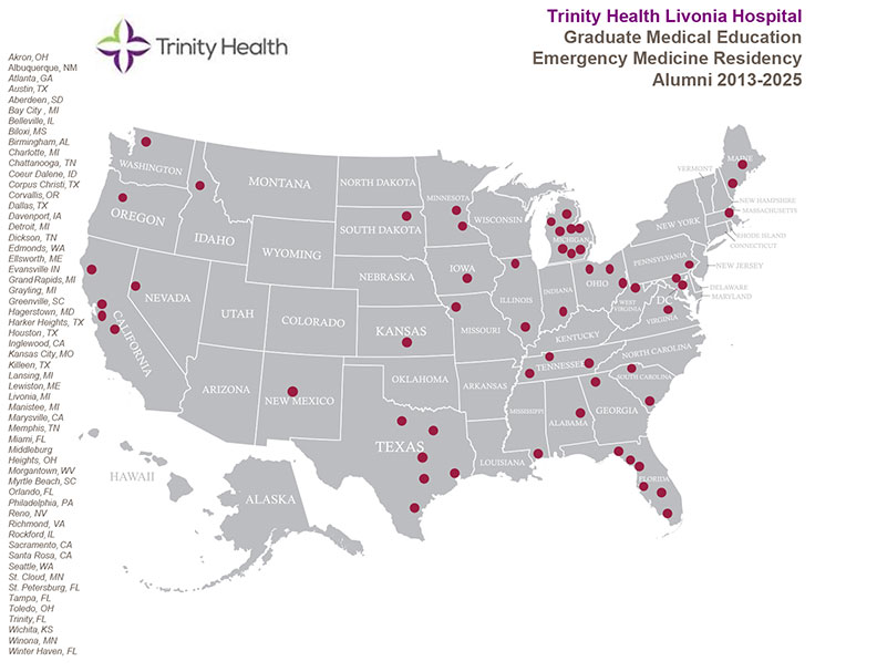 2025 EM Residency Alumni Map